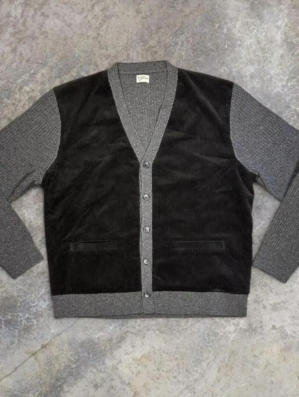 J.Crew Merino Lambswool Wool Cardigan Corduroy Men’s Sz L | Grey Black